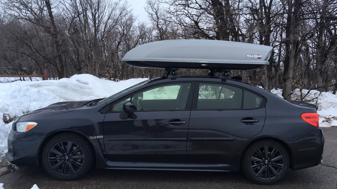 Subaru WRX with competing roof box